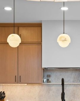 Alabaster globes, kitchen island