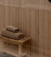 Close-up of Ribbed wood-look tile in the finished house