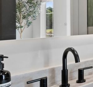 Close-up of Black sinks and fittings in the finished house