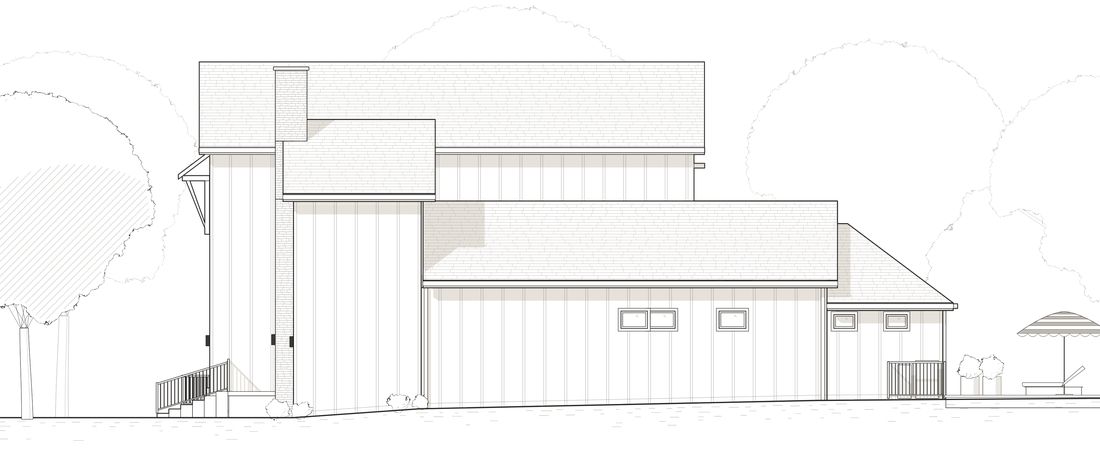 P-N North elevation, the primary wing