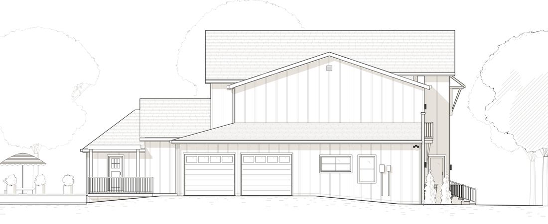 P-S South elevation, the garage side