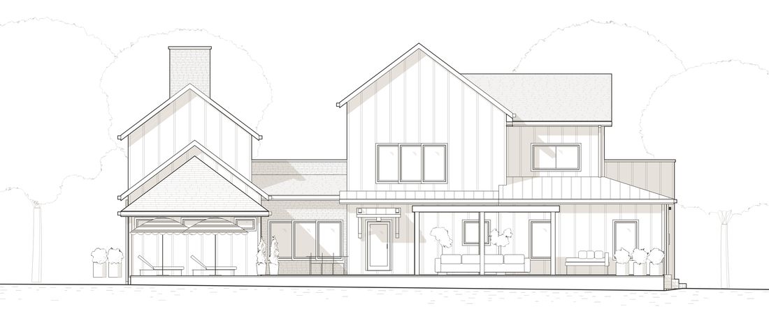 P-W West elevation, the pool side